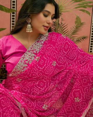 Pink bandhani printed  sarees 5