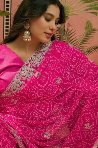 Pink bandhani printed  sarees