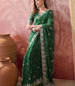 Green bandhani printed sarees