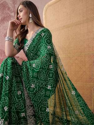 Green bandhani printed sarees 2