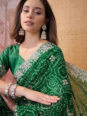 Green bandhani printed sarees 5