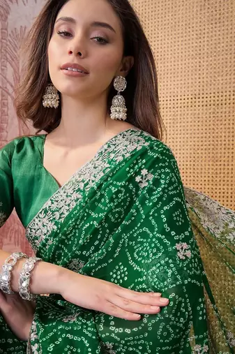 Green bandhani printed sarees