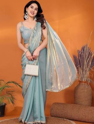 Blue embroidered bordered  sarees 1