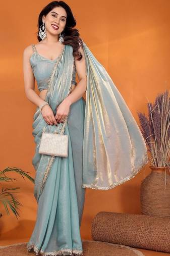 Blue embroidered bordered  sarees