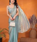 Blue embroidered bordered  sarees