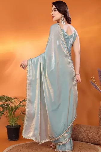 Blue embroidered bordered  sarees