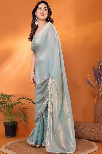 Blue embroidered bordered  sarees