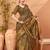 Brown women ethnic printed party wear saree with matching blouse