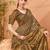 Brown women ethnic printed party wear saree with matching blouse