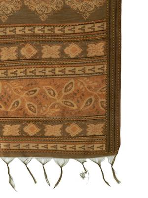Brown women ethnic printed party wear saree with matching blouse 5