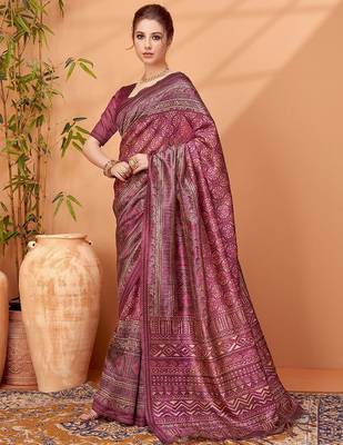 Magenta abstract printed saree with matching blouse 1