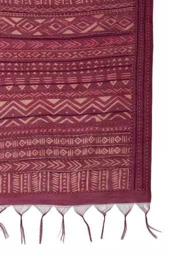 Magenta abstract printed saree with matching blouse