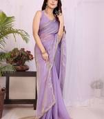 Lavender embellished border saree with blouse piece