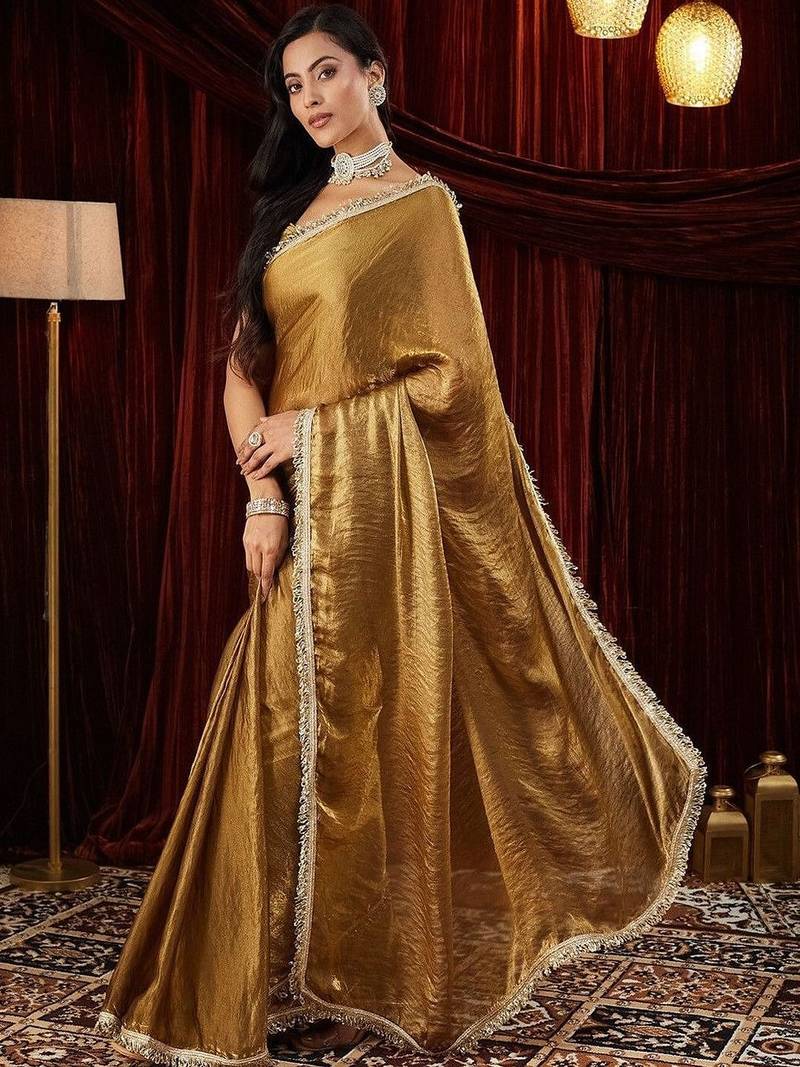 Gold embroidered bordered sarees