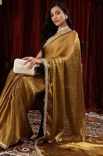 Gold embroidered bordered sarees