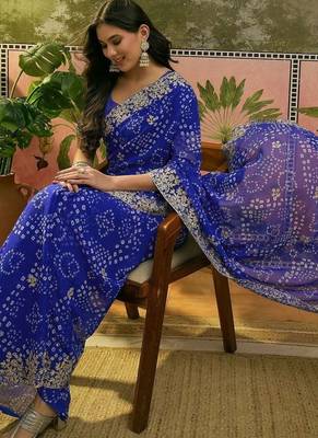 Blue printed  bandhani sarees 2