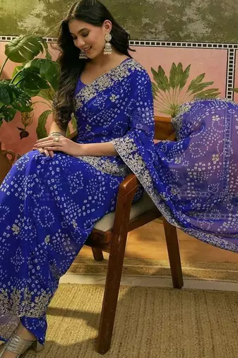 Blue printed  bandhani sarees