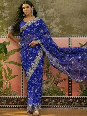 Blue printed  bandhani sarees 3