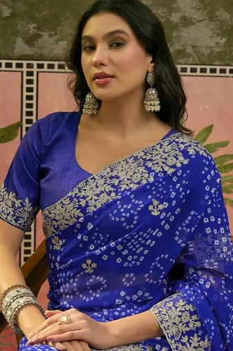 Blue printed  bandhani sarees