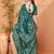 Teal printed saree with blouse piece