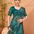 Teal printed saree with blouse piece