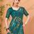 Teal printed saree with blouse piece