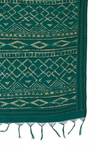 Teal printed saree with blouse piece