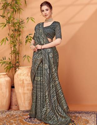 Grey printed saree with matching blouse 1
