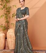 Grey printed saree with matching blouse