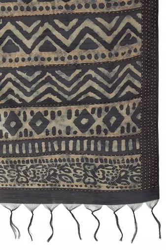 Grey printed saree with matching blouse