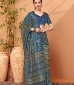 Navy blue printed saree with matching blouse