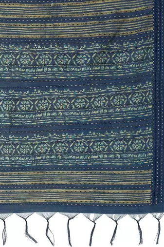 Navy blue printed saree with matching blouse