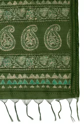 Green ethnic printed banarasi saree with matching blouse