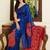 Blue bandhani mirror work block print saree