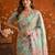 Sea green floral mirror work satin saree