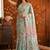 Sea green floral mirror work satin saree