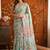 Sea green floral mirror work satin saree