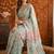 Sea green floral mirror work satin saree