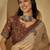 Beige floral printed  linen sarees with tassels & blouse piece