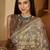 Beige floral printed  linen sarees with tassels & blouse piece