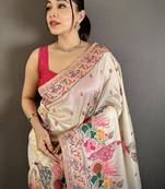 Off white woven design silk blend handloom jamdani saree