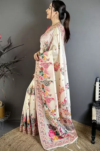Off white woven design silk blend handloom jamdani saree