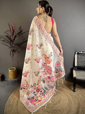Off white woven design silk blend handloom jamdani saree 4