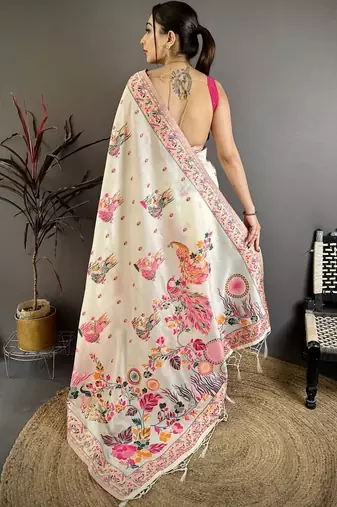 Off white woven design silk blend handloom jamdani saree