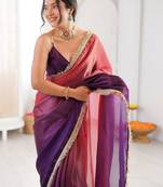 Purple sequinned tissue designer saree