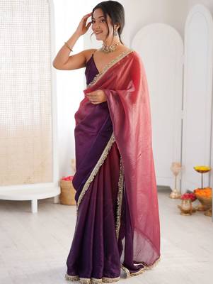 Purple sequinned tissue designer saree 2