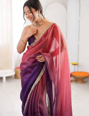 Purple sequinned tissue designer saree 3