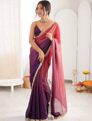 Purple sequinned tissue designer saree 4