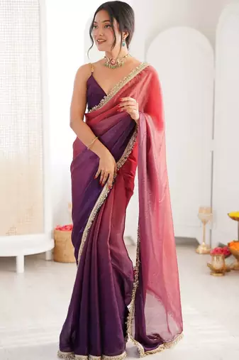 Purple sequinned tissue designer saree