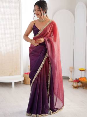 Purple sequinned tissue designer saree 5